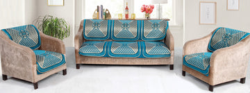 Nendle Velvet Fabric Sofa Cover Set of 5 Seater (Sky Blue, 6 Pieces)